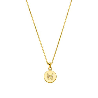 Purelei W Coin Kette (Gold, Silber), Damen Halskette Initiale aus langlebigem Edelstahl mit Schmucksteinen, Wasserfester Schmuck mit Anhänger Buchstabe W, 50-55 cm Länge verstellbar (Gold) im Sale